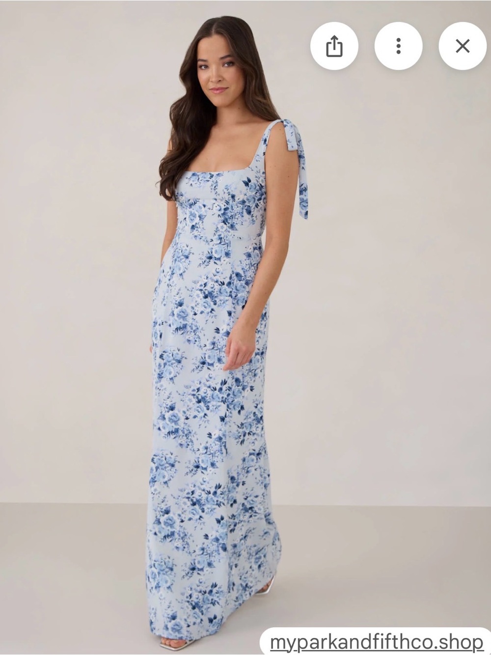 Park & Fifth Blue Floral Tie-Shoulder Maxi Dress